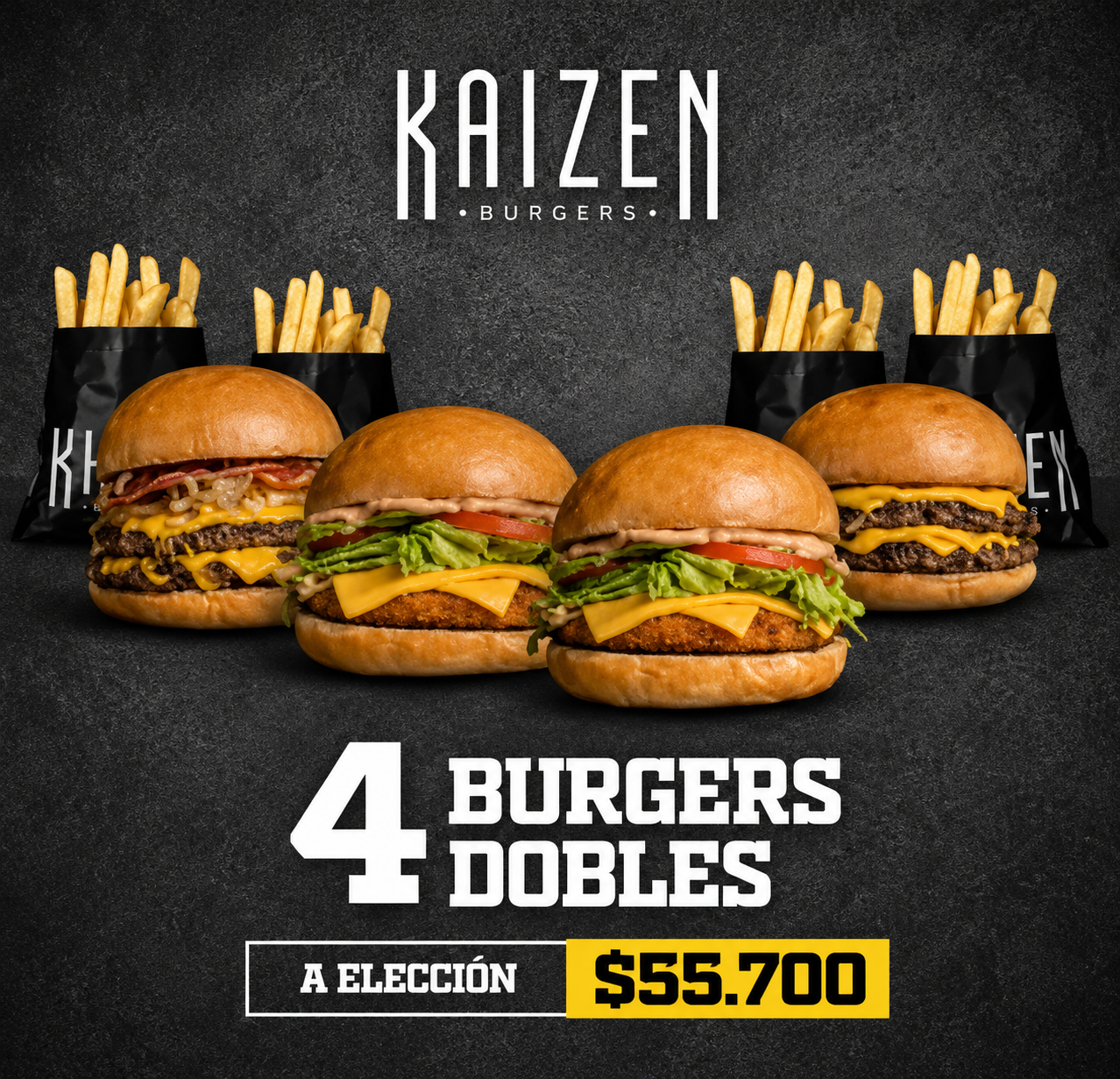 PROMO KAIZEN 4 BURGERS DOBLES